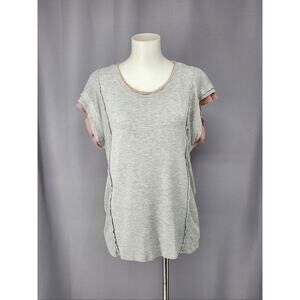 Anthropologie Dolan Shirt Womens Medium Gray Pink Raw Edge Knit Tee Made USA